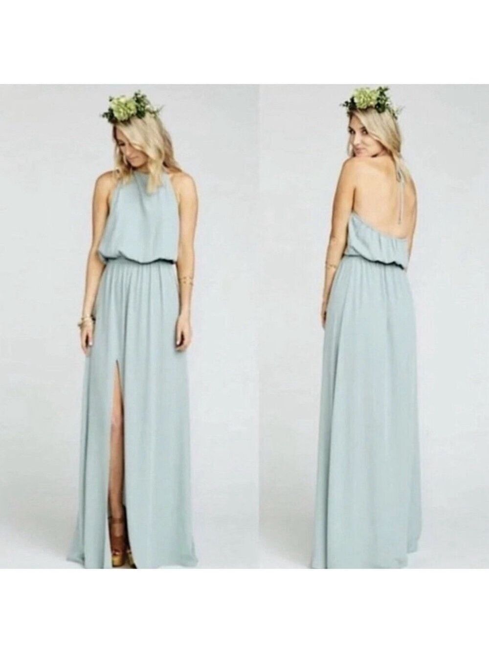 Show Me Your MuMu Dress Small Heather Halter Sage Crisp Wedding Resort Beach